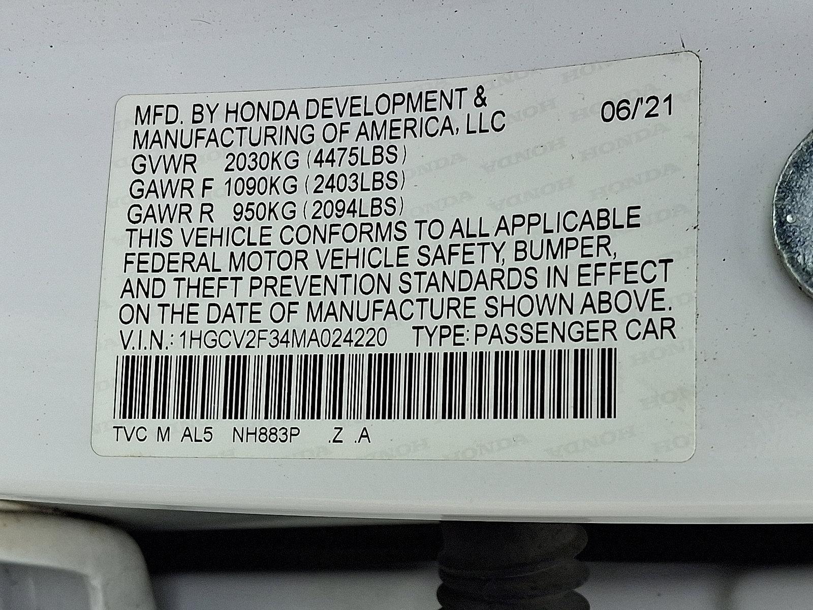 2021 Honda Accord Sedan Vehicle Photo in BETHLEHEM, PA 18017-9401