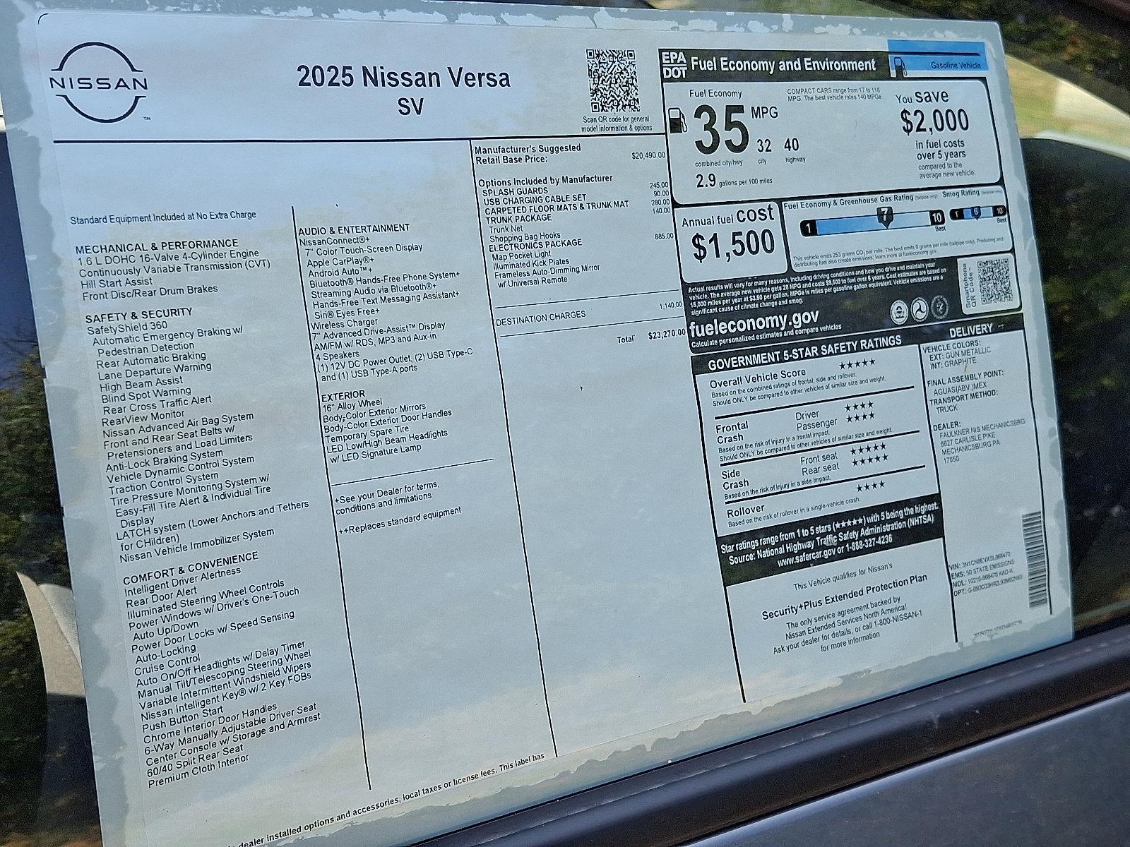 2025 Nissan Versa Vehicle Photo in Mechanicsburg, PA 17050-2306