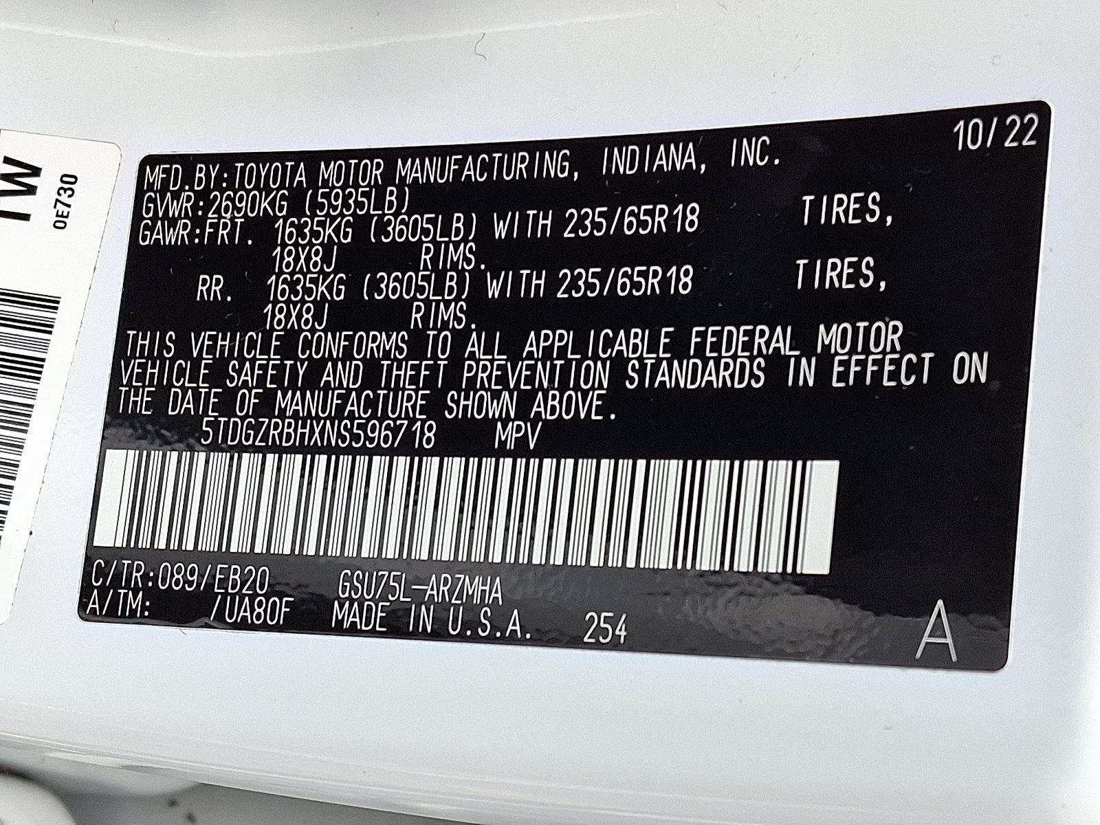 2022 Toyota Highlander Vehicle Photo in BETHLEHEM, PA 18017-9401