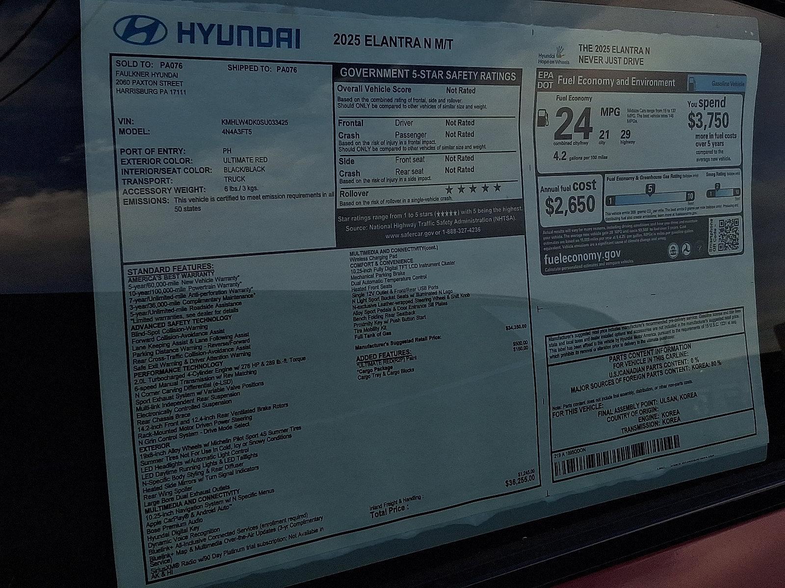 2025 Hyundai ELANTRA N Vehicle Photo in Harrisburg, PA 17111