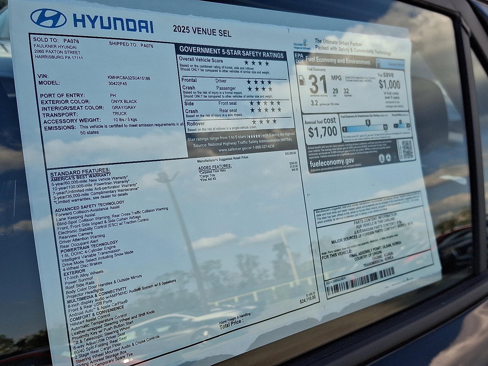 2025 Hyundai VENUE Vehicle Photo in Harrisburg, PA 17111
