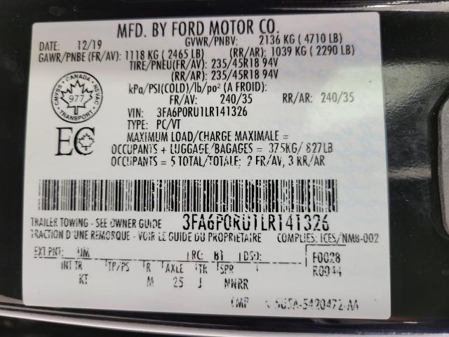 2020 Ford Fusion Hybrid Vehicle Photo in NEENAH, WI 54956-2243