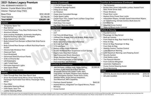 2021 Subaru Legacy Vehicle Photo in DANBURY, CT 06810-5034